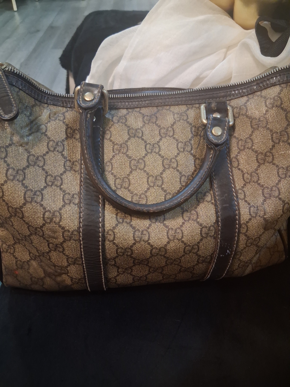Vintage Gucci Brown Monogram Canvas Satchel with Dark Brown Trim